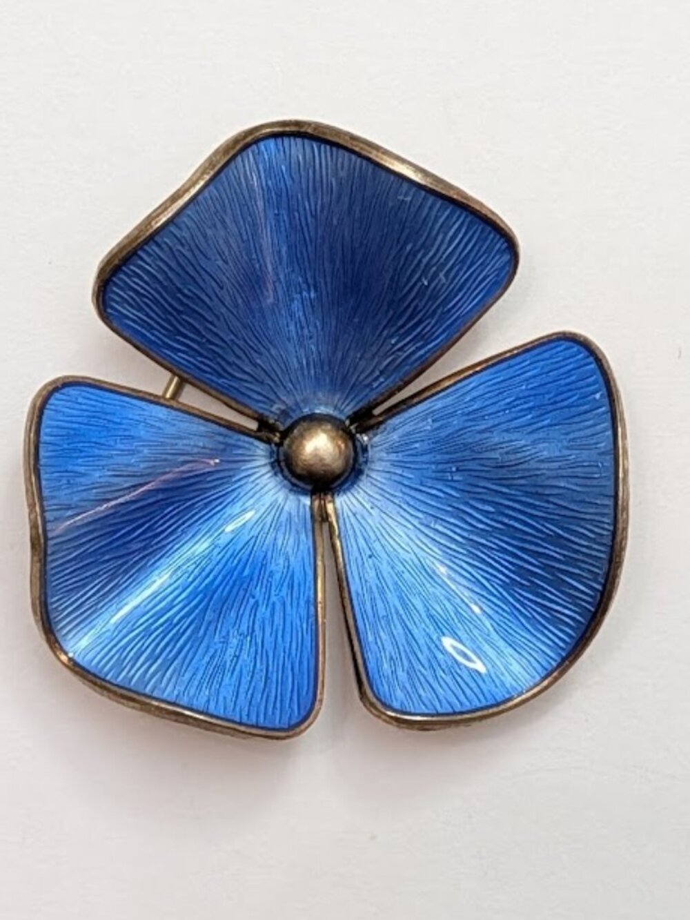 Ivar T Holth Norway Sterling Silver Blue Guilloche Enamel Flower Brooch